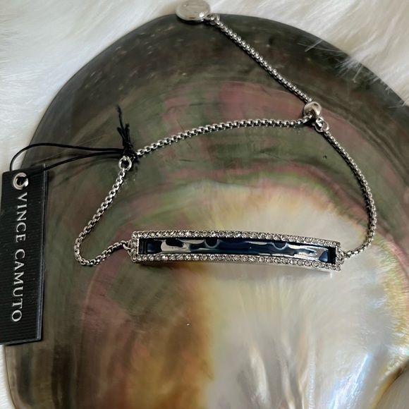 Vince Camuto genuine semi precious blue cloisonné rhinestone edged bolo bracelet - Picture 9 of 12